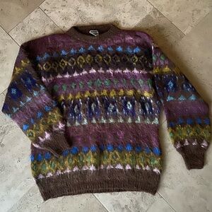 Andean Works Alpaca Unisex Fair Isle Sweater Bolivian Design Handwoven